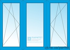 Трехстворчатое левое поворотно откидное – глухое – правое поворотно откидное окно 